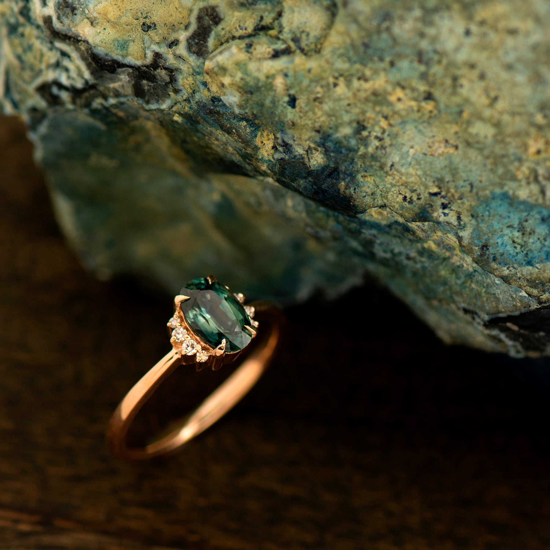 Teal Sapphire Engagement Ring