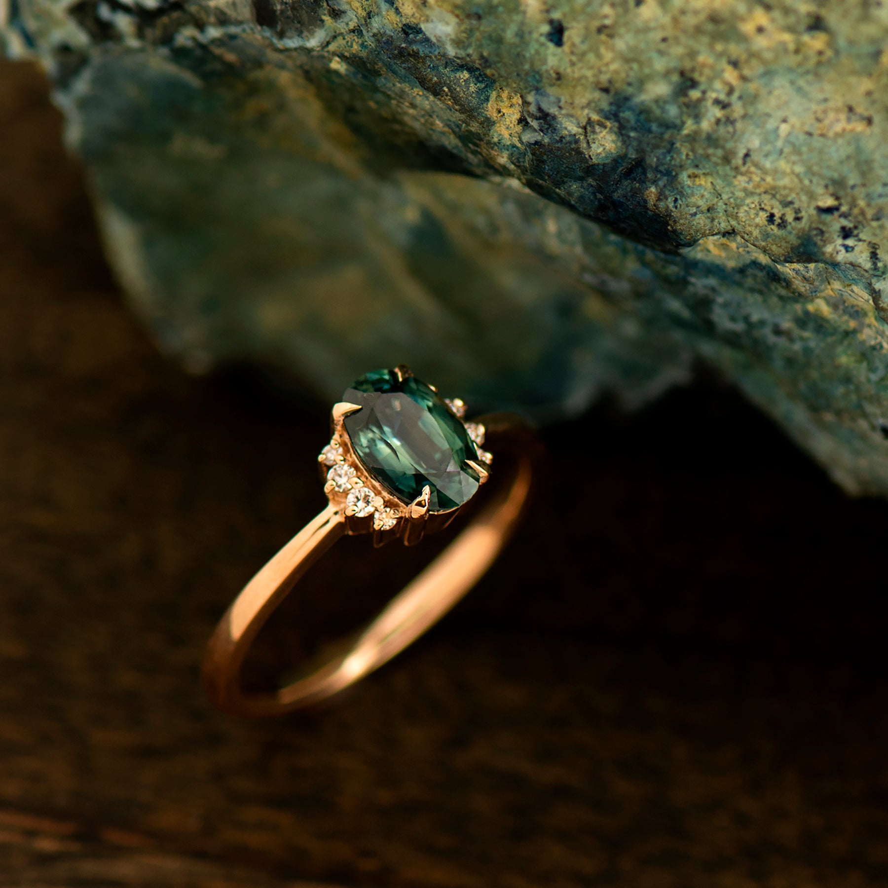 Teal Sapphire Engagement Ring