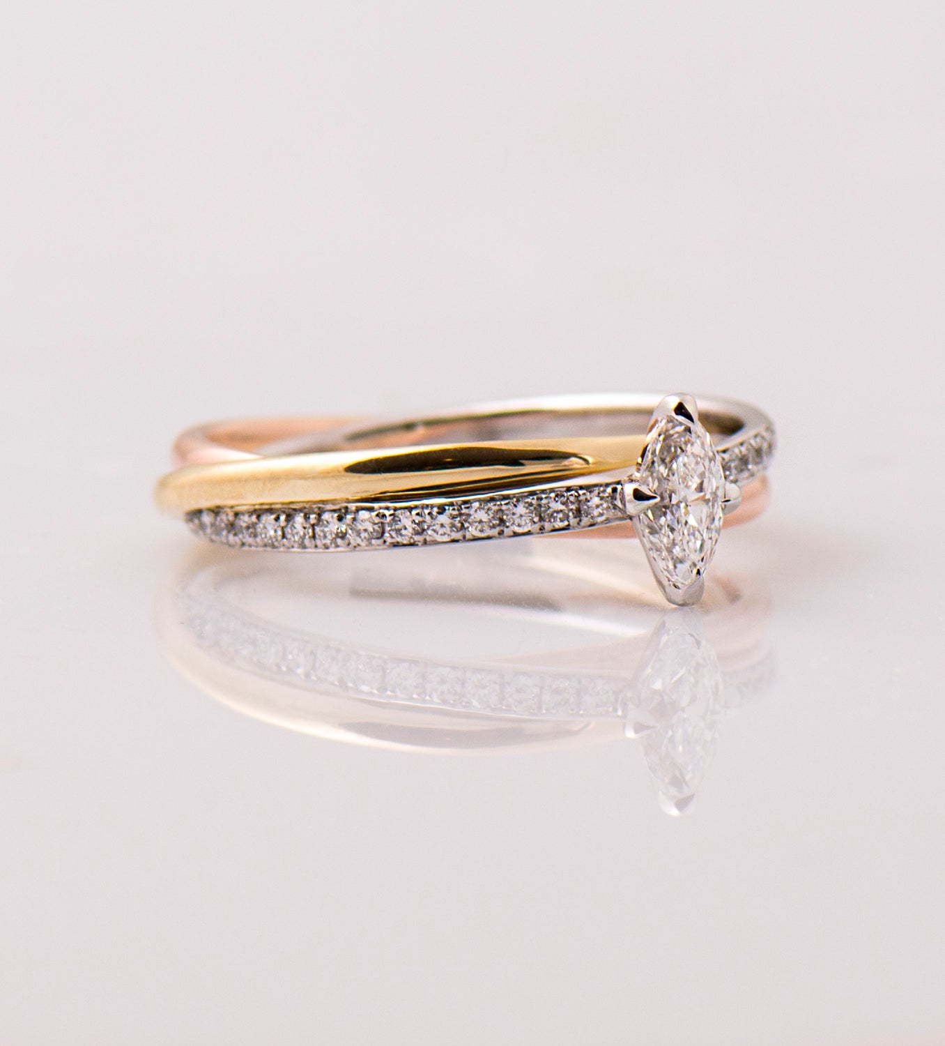 Marquise Diamond Three Tone Ring