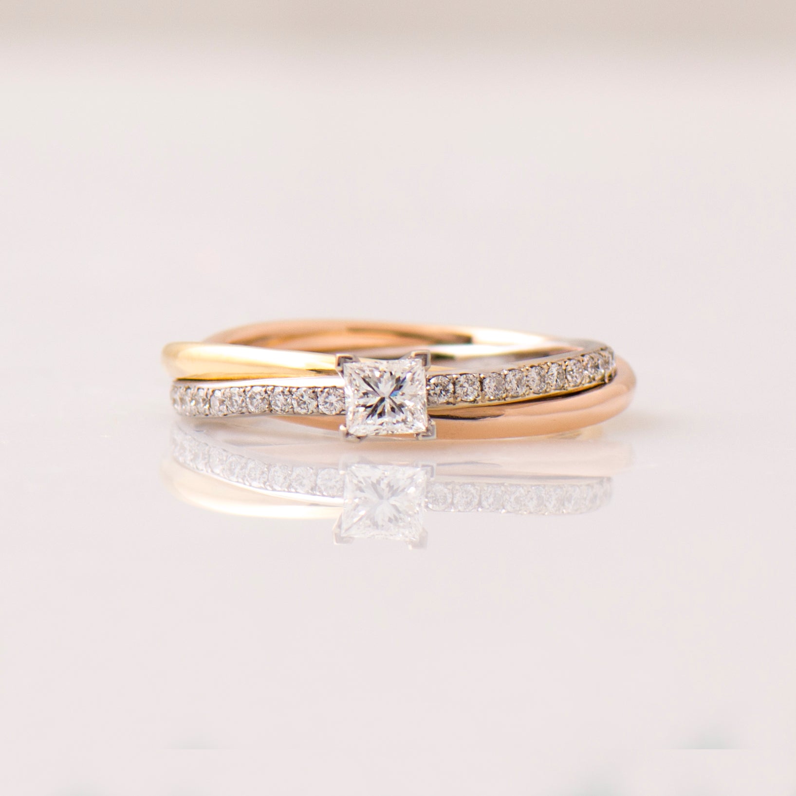 Princess Diamond Three Tone Ring