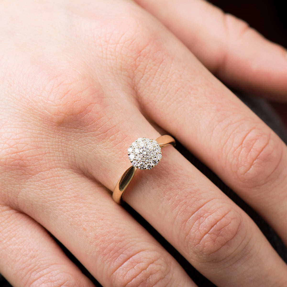 White Bursting Cluster Diamond Ring - 14K Yellow Gold