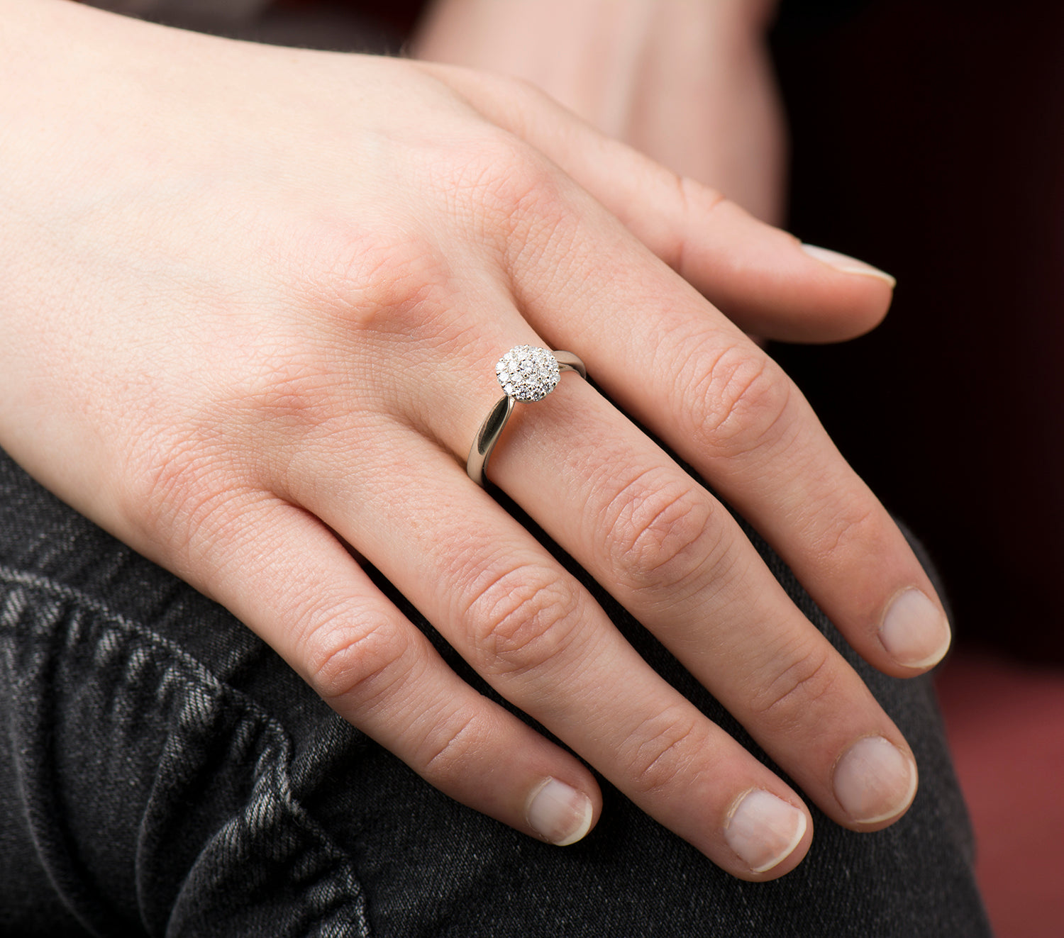 White Bursting Cluster Diamond Ring