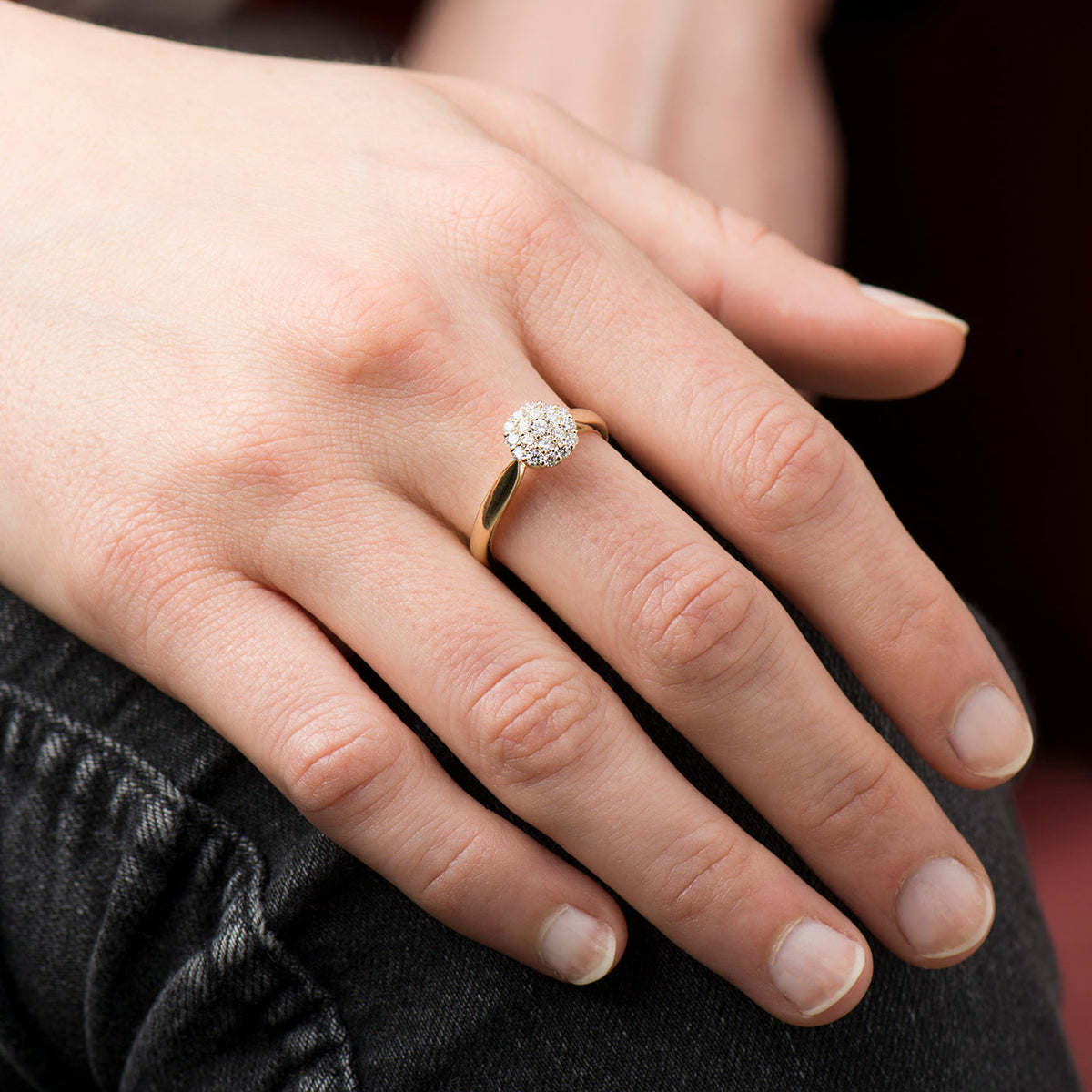White Bursting Cluster Diamond Ring - 14K Yellow Gold