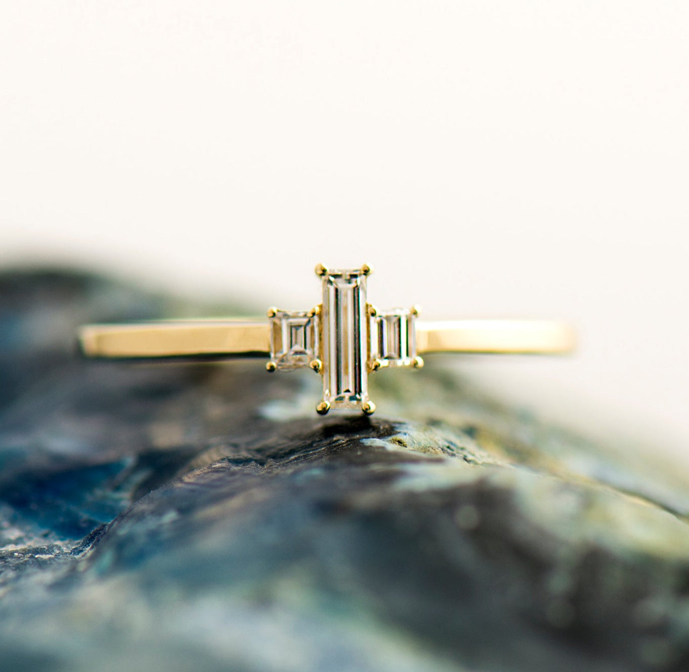 Three Stones Long Baguette Ring