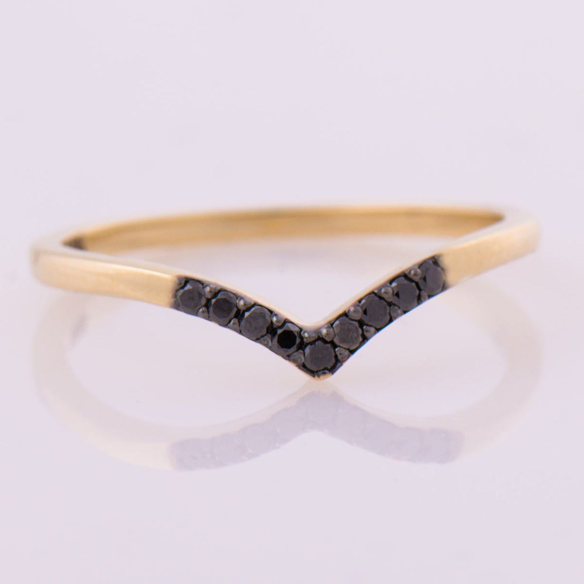 Thin V Shape Black Diamonds 9 Stone Ring