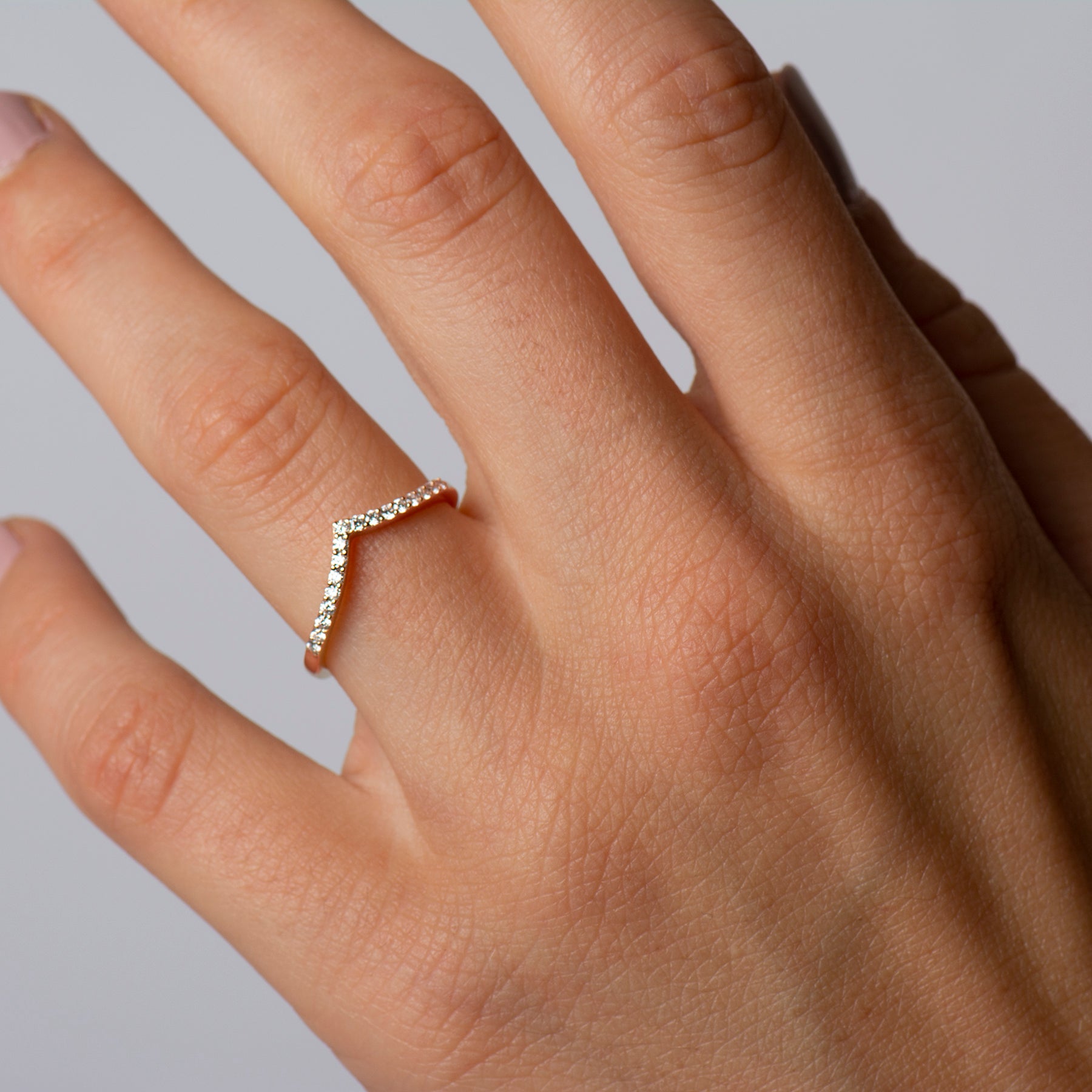 Half Eternity V Shape Thin Diamonds Ring