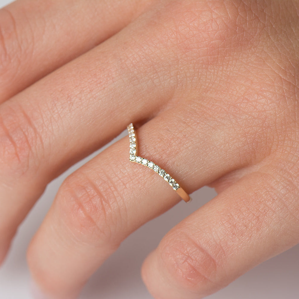 Half Eternity V Shape Thin Diamonds Ring