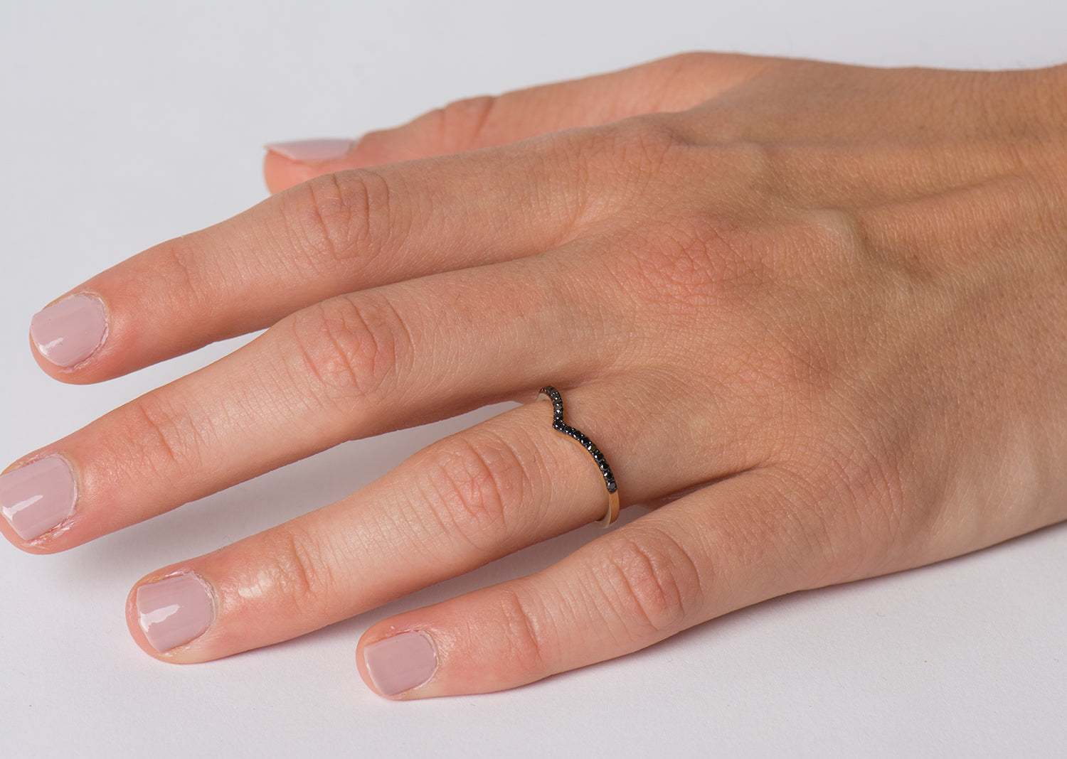 Thin V Shape Black Diamonds Half Eternity Ring