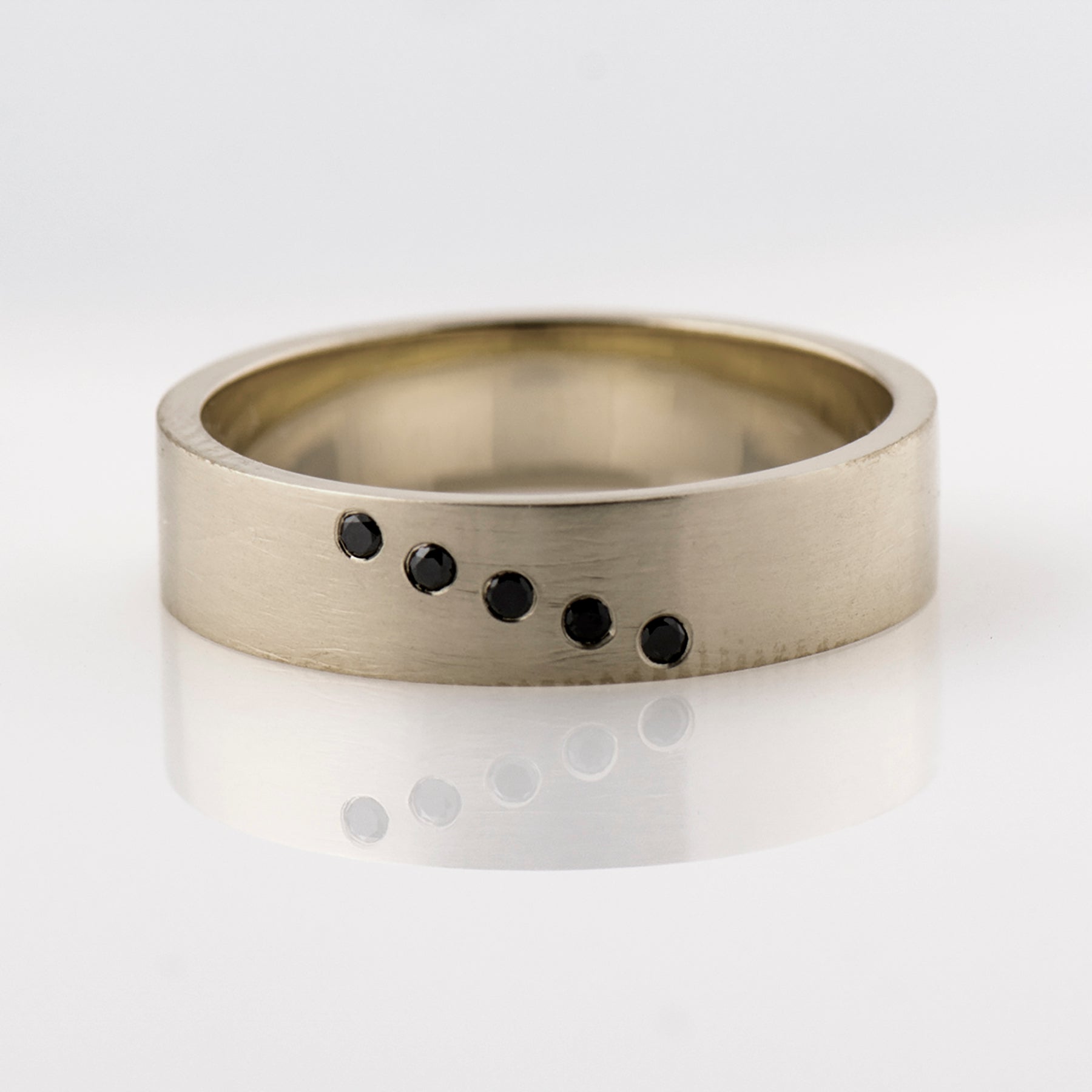 Diagonal Black Diamonds Ring - Matte Finish