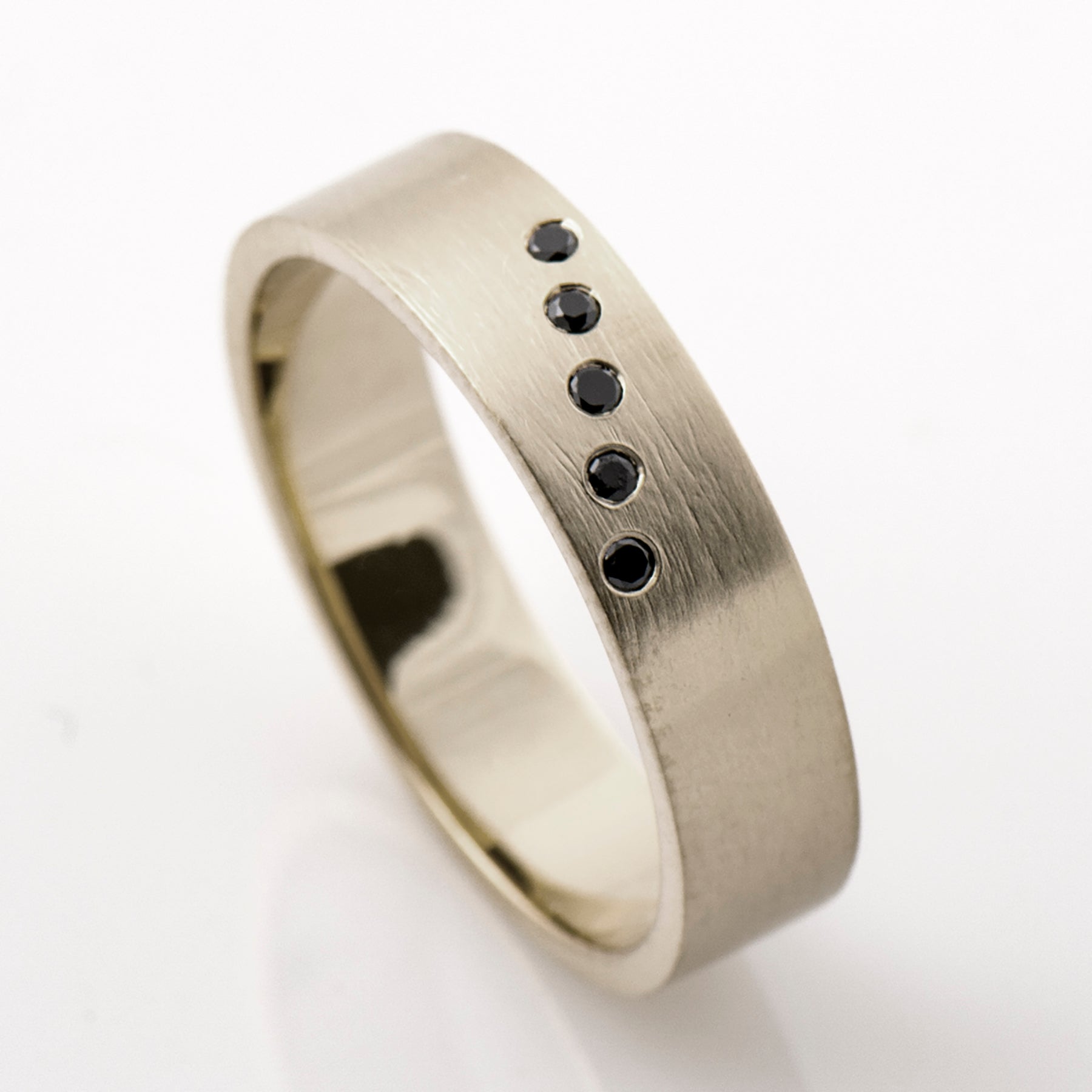 Diagonal Black Diamonds Ring - Matte Finish