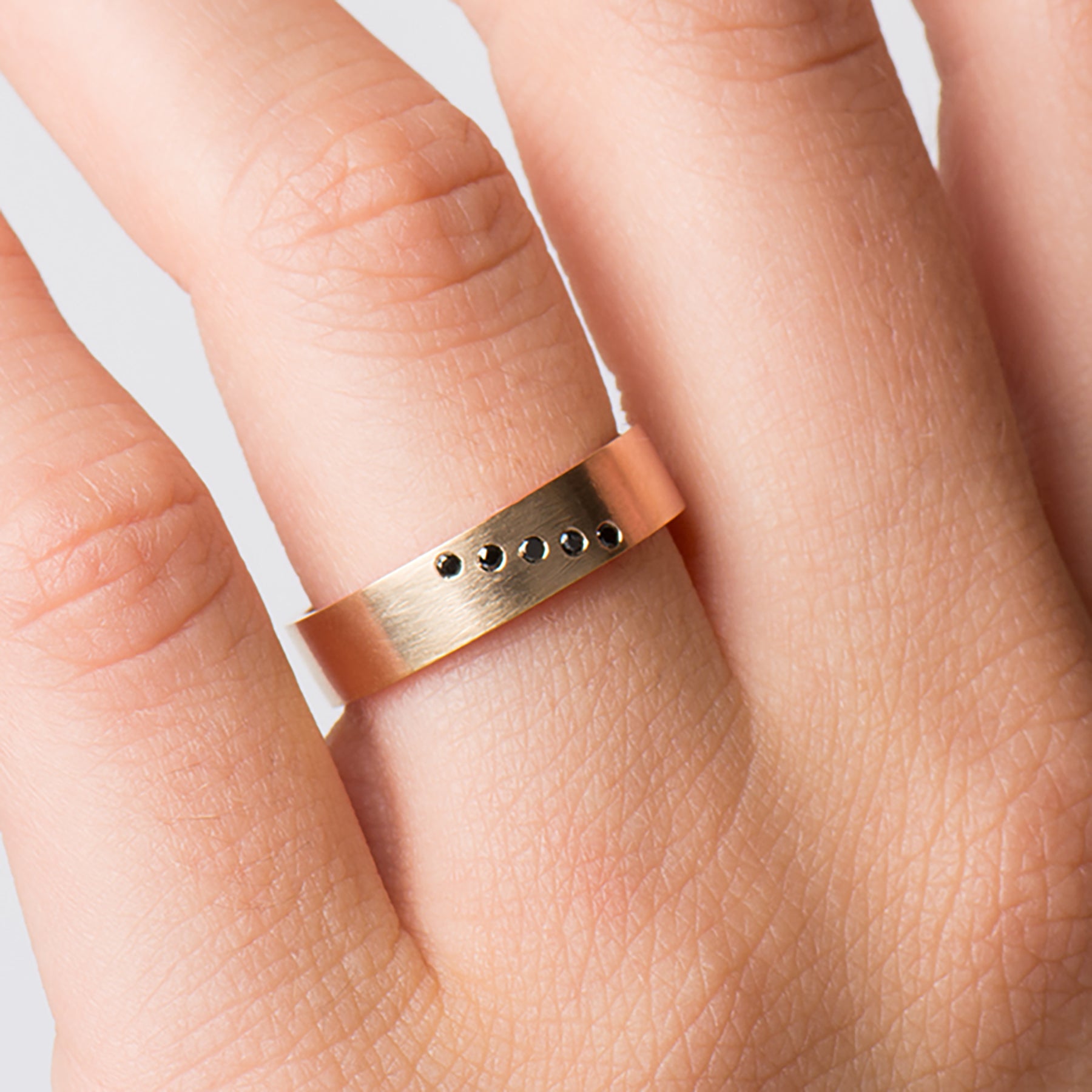 Diagonal Black Diamonds Ring - Matte Finish