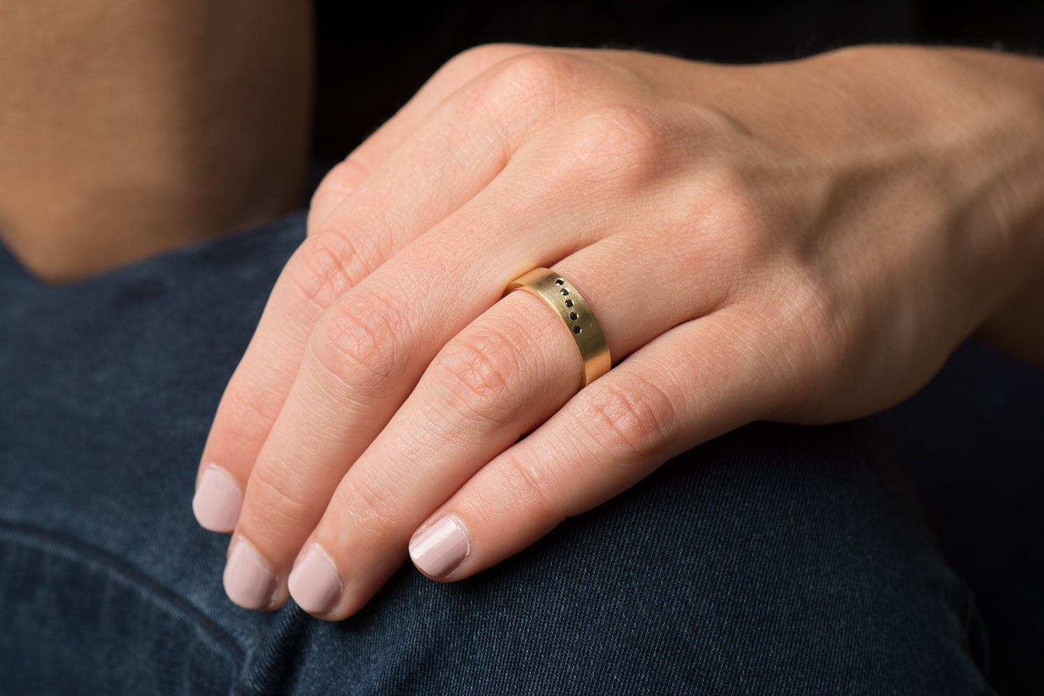 Diagonal Black Diamonds Ring - Matte Finish