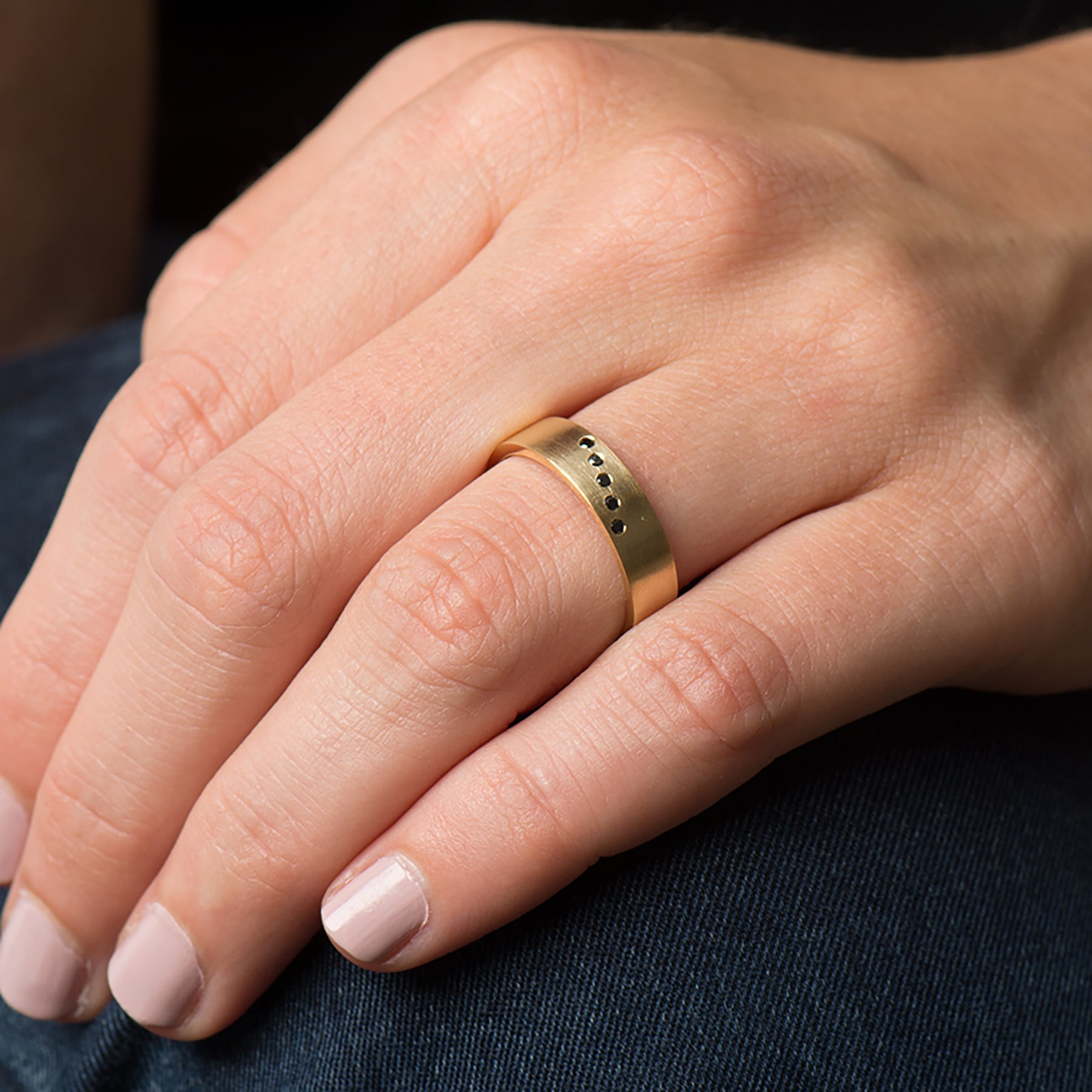 Diagonal Black Diamonds Ring - Matte Finish