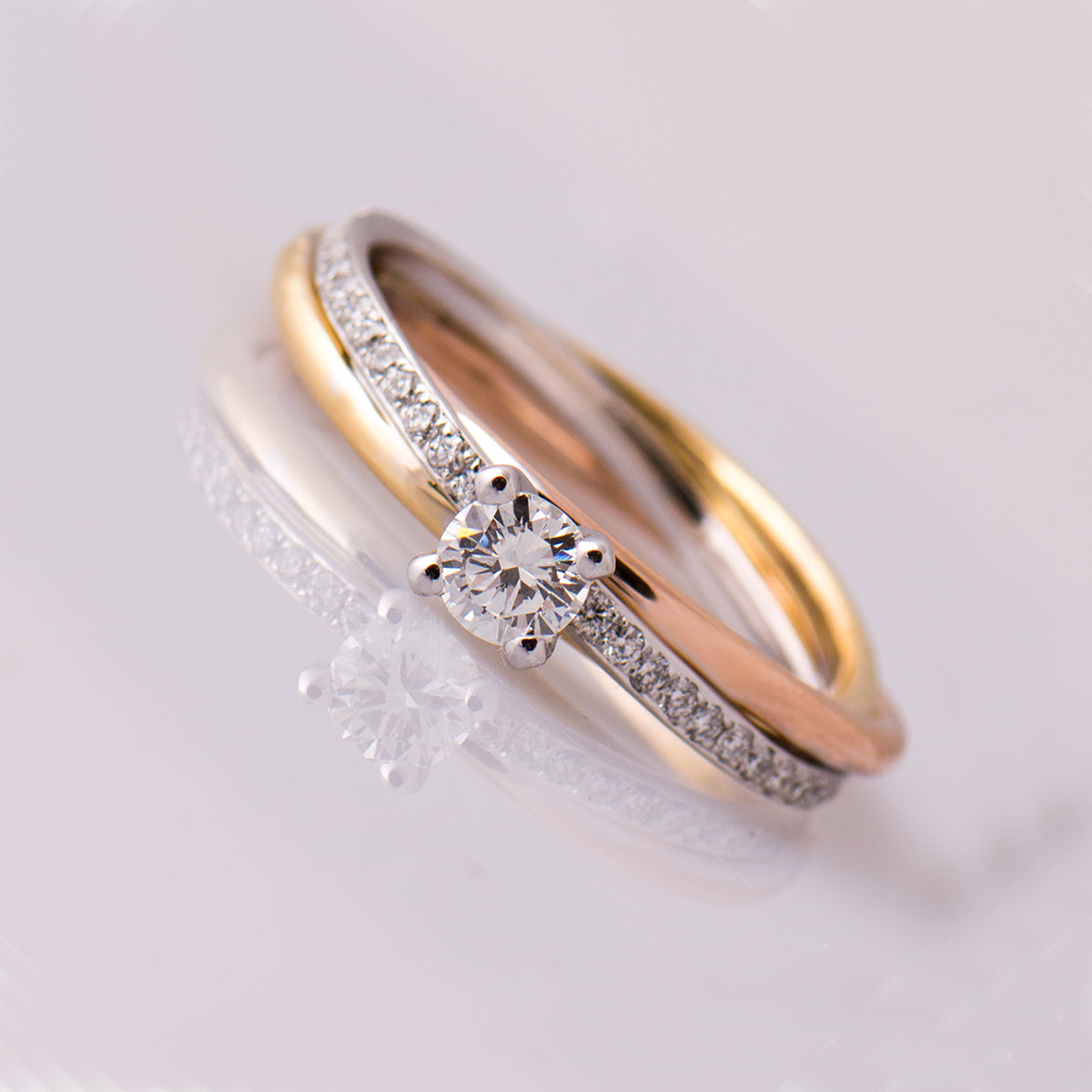 Round Diamond Three Tone Ring