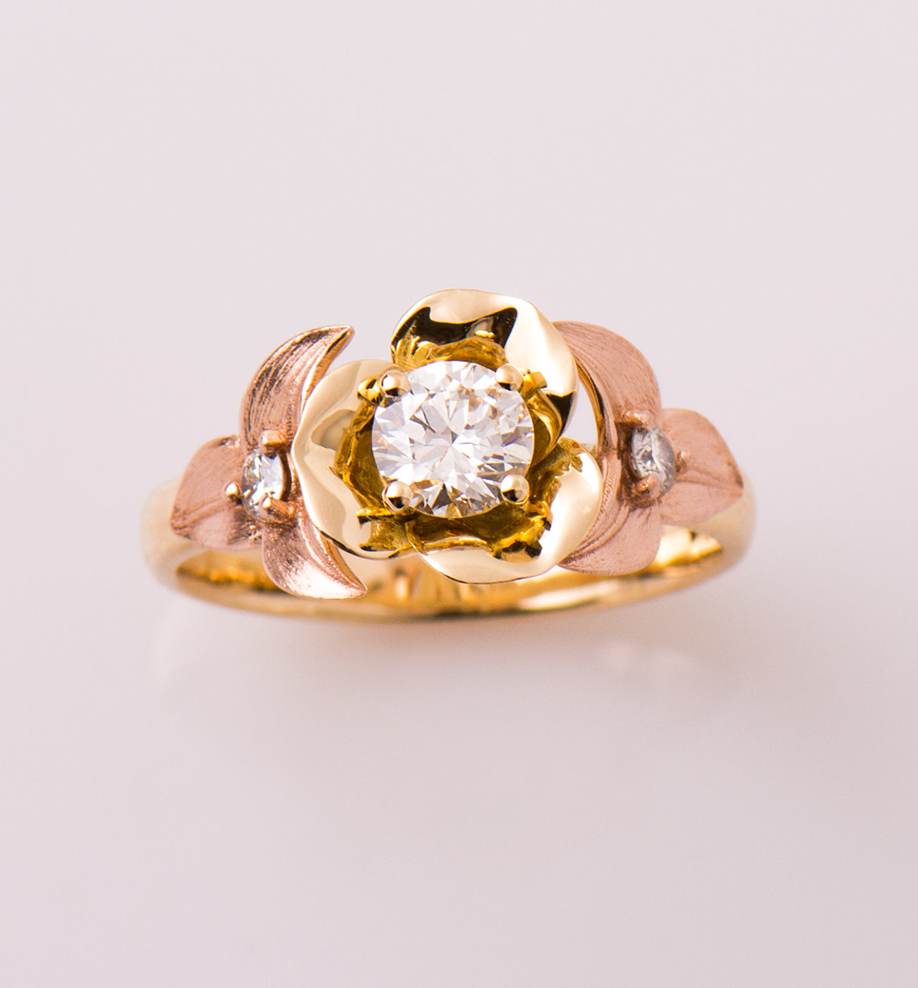 Two Tone Flower And Leaf Ring