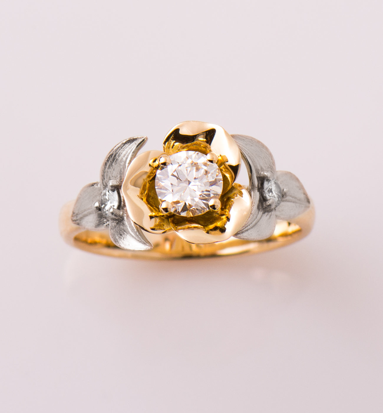Two Tone Flower And Leaf Ring