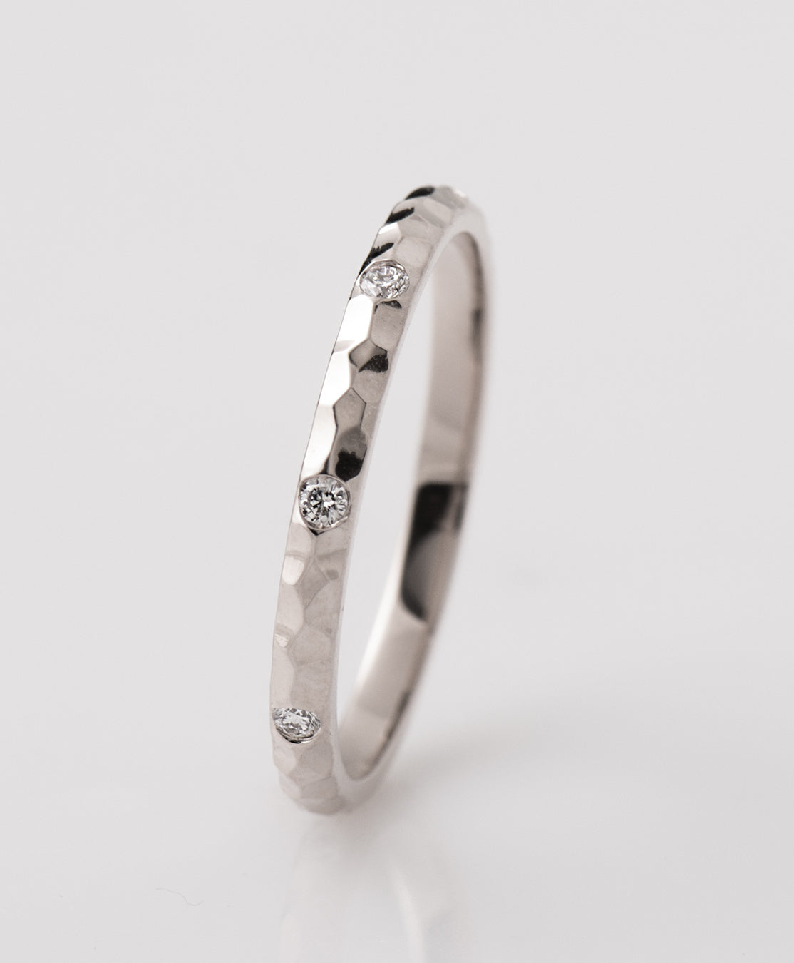 2 MM EVENLY SPACED ETERNITY  Diamond RING - Hammered