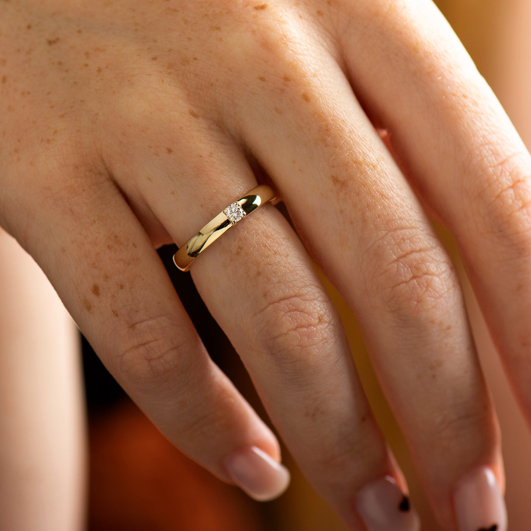 3 mm Single Diamond Ring - 14K Yellow Gold