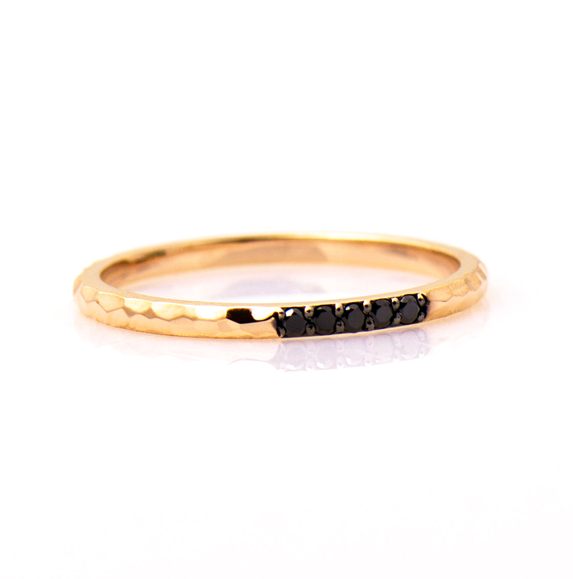 1.5 mm Hammered Black Diamond 5 Stone Ring