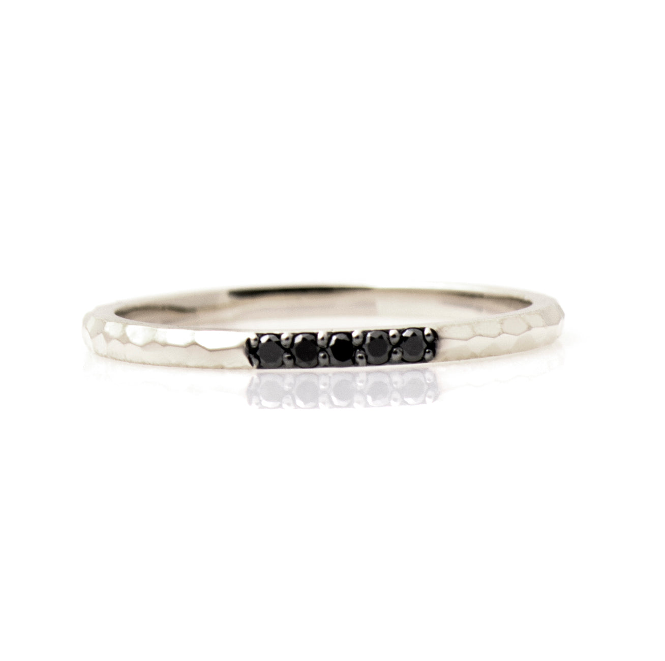 1.5 mm Hammered Black Diamond 5 Stone Ring