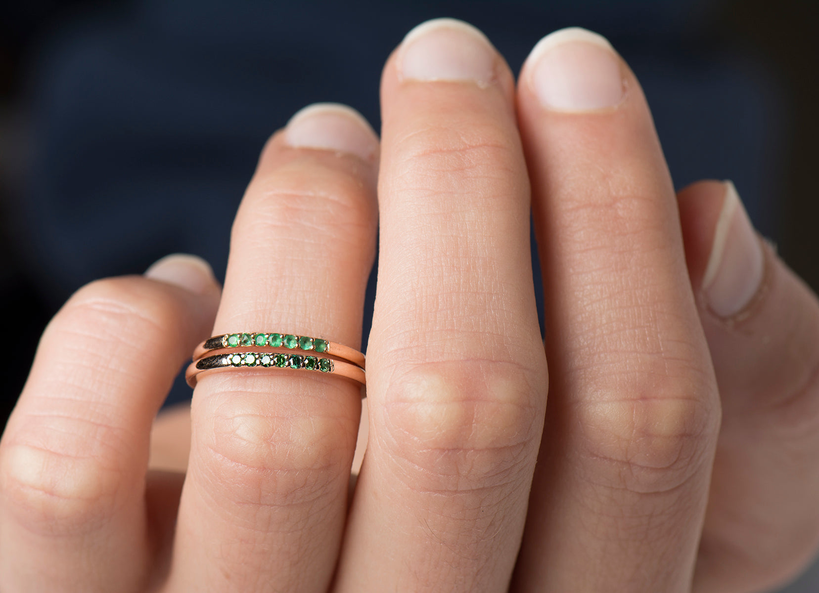 1.5 mm Green Diamonds Stack Ring