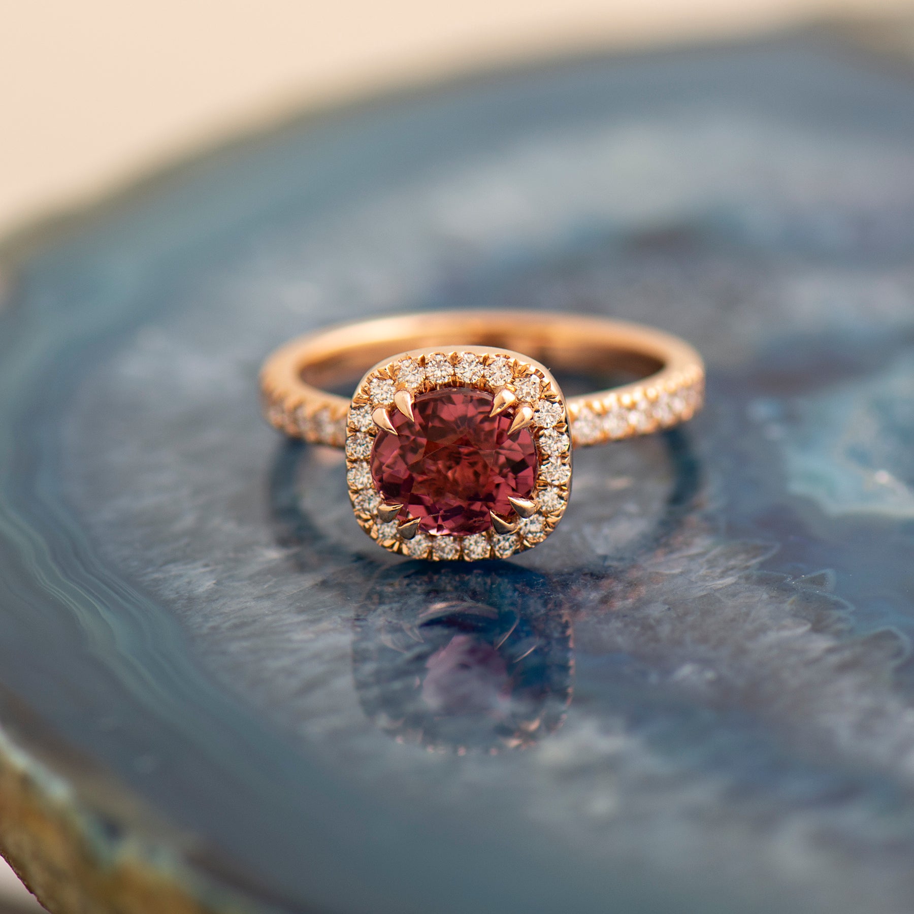 Halo Tourmaline Engagement Ring