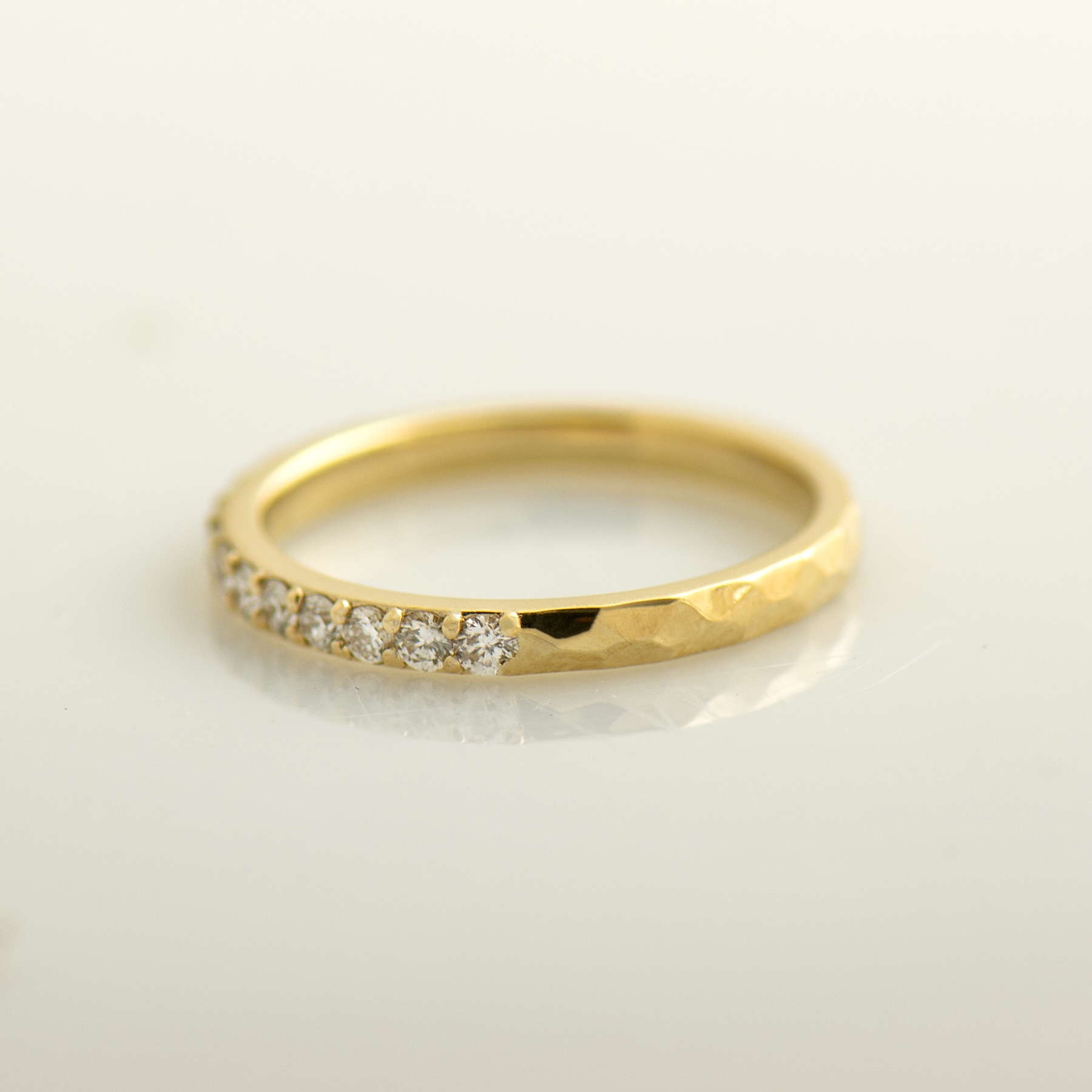 2 MM Hammered Pave Diamond Ring