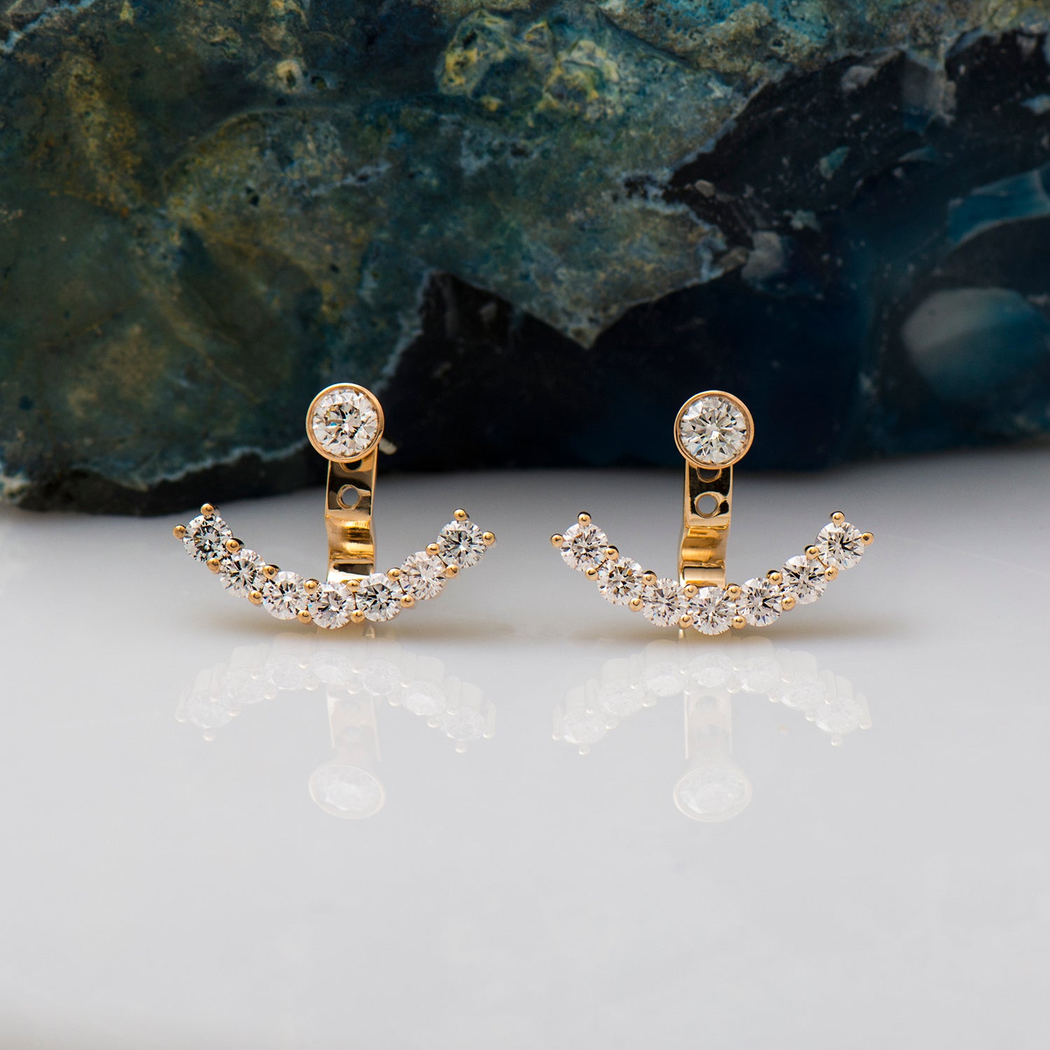 Ear Jacket Earrings With Diamond Studs