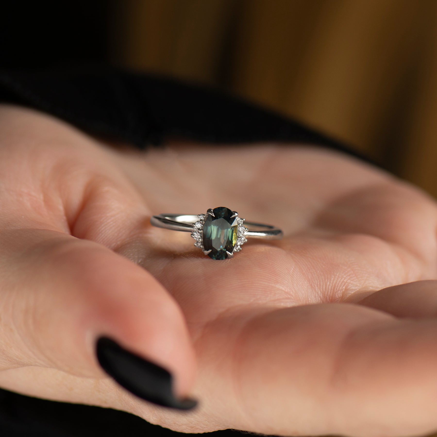 Teal Sapphire Engagement Ring