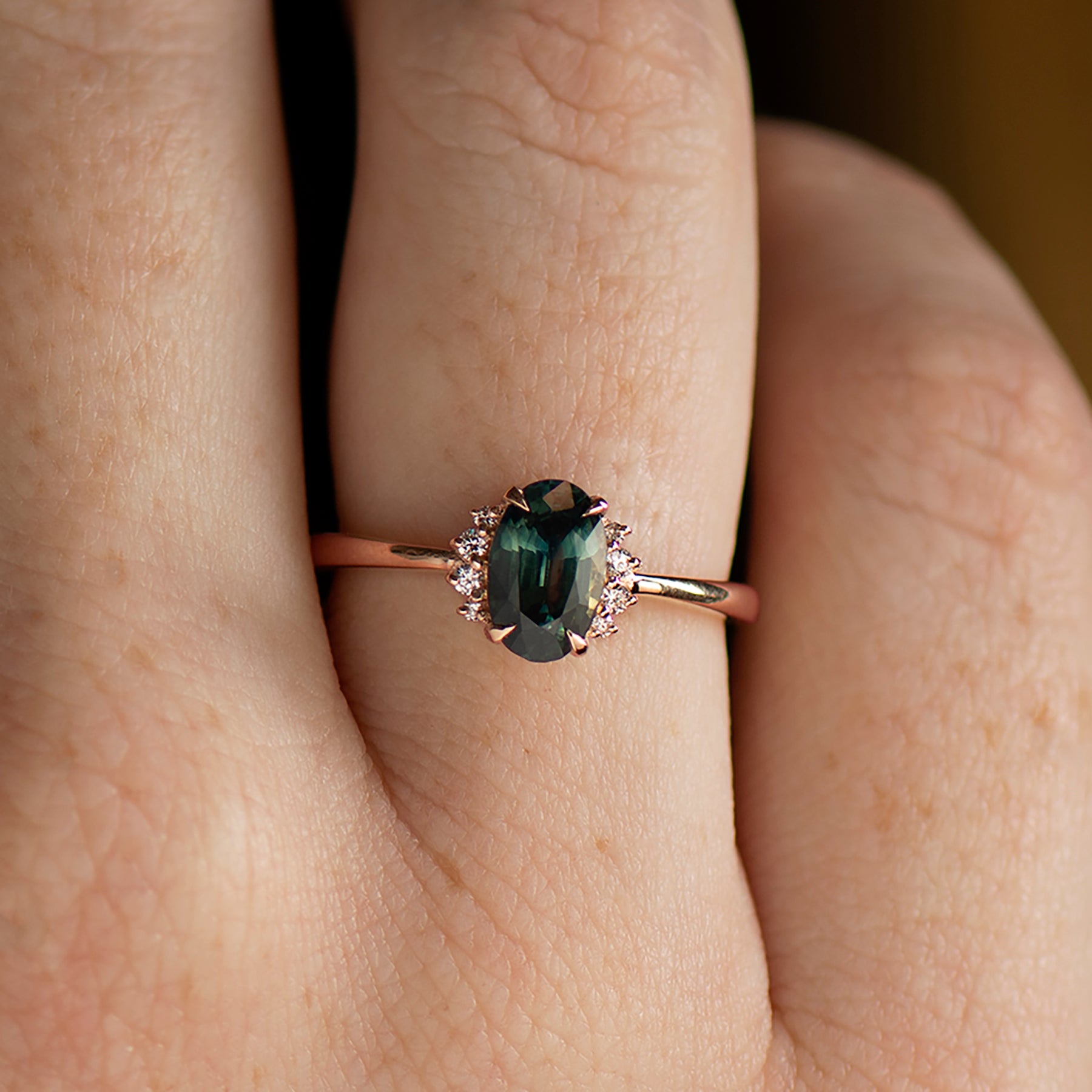 Teal Sapphire Engagement Ring