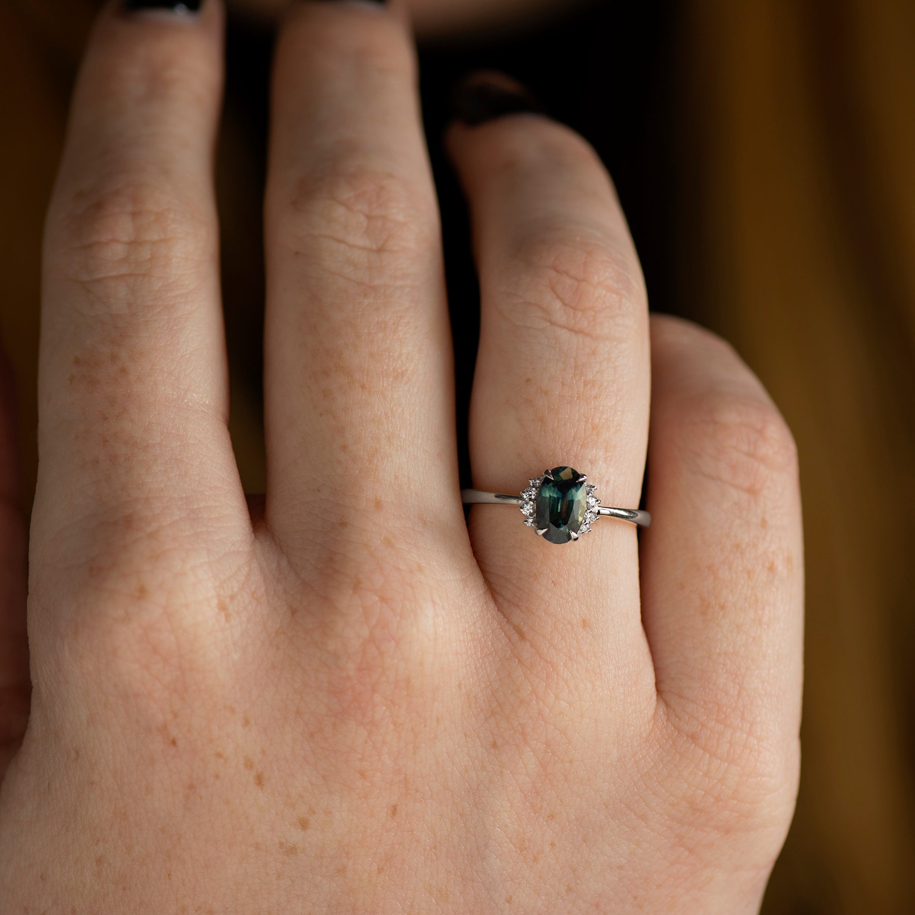 Teal Sapphire Engagement Ring