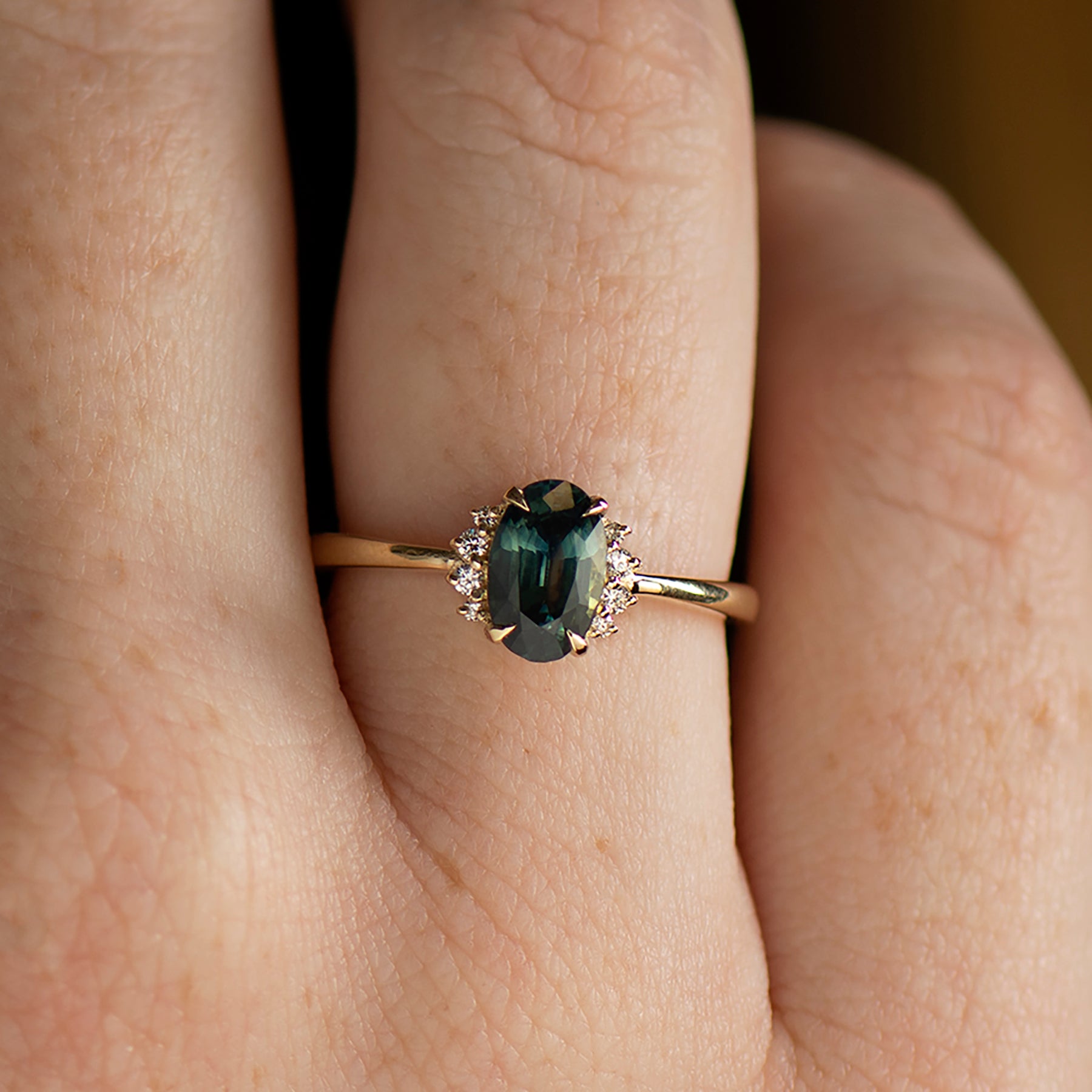 Teal Sapphire Engagement Ring