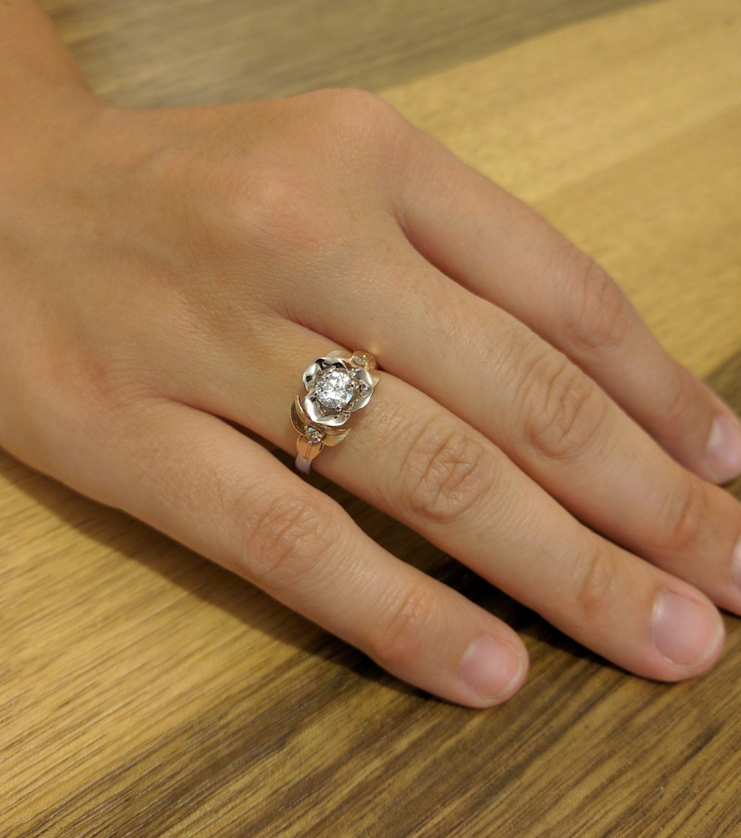 Two Tone Flower And Leaf Ring