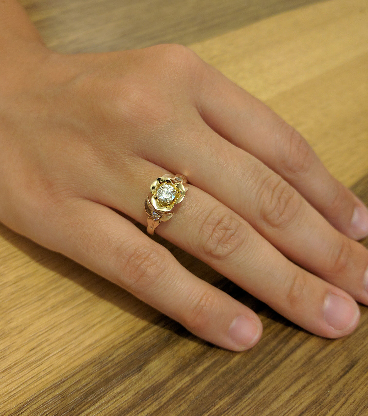 Two Tone Flower And Leaf Ring