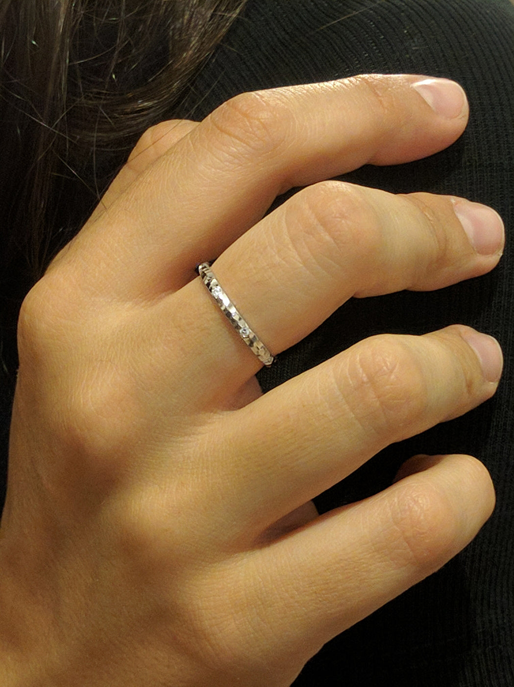 2 MM EVENLY SPACED ETERNITY  Diamond RING - Hammered